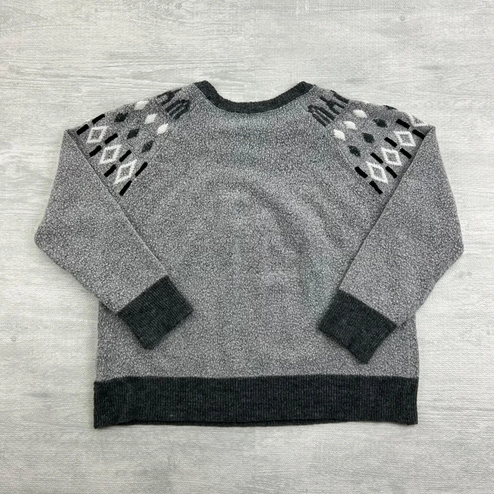 Vintage 90s Geometric Sweater Size‎ Medium Gray Pullover Two Tone